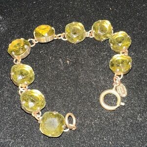 Vintage Catherine Popesco France Bracelet • Green Swarovski Crystal • Matte Gold